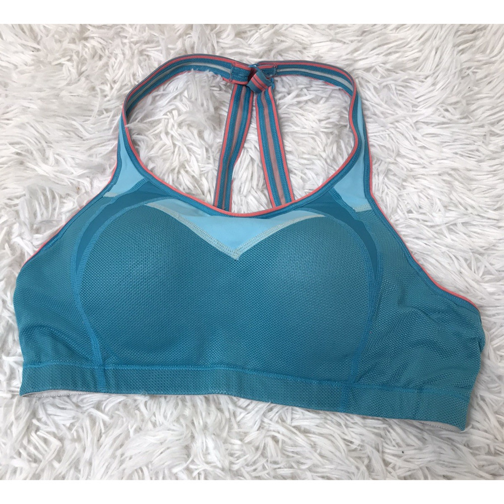 Moving Comfort Womens Blue Pink Sports Bra Adjustable Straps Sz M 34CD-36C